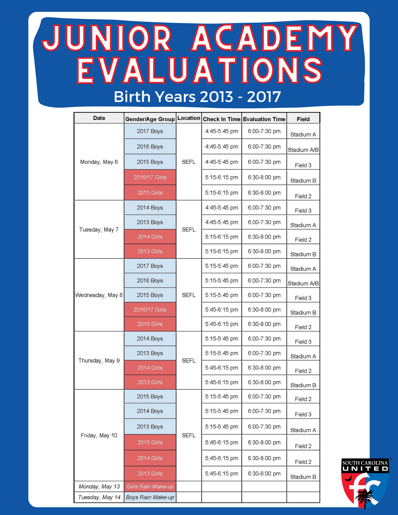 Junior Academy 2024/2025 Evaluation Schedule