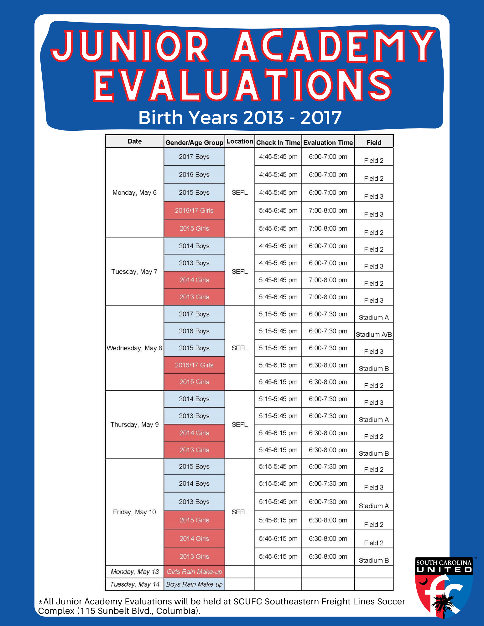 Junior Academy 2024/2025 Evaluation Schedule