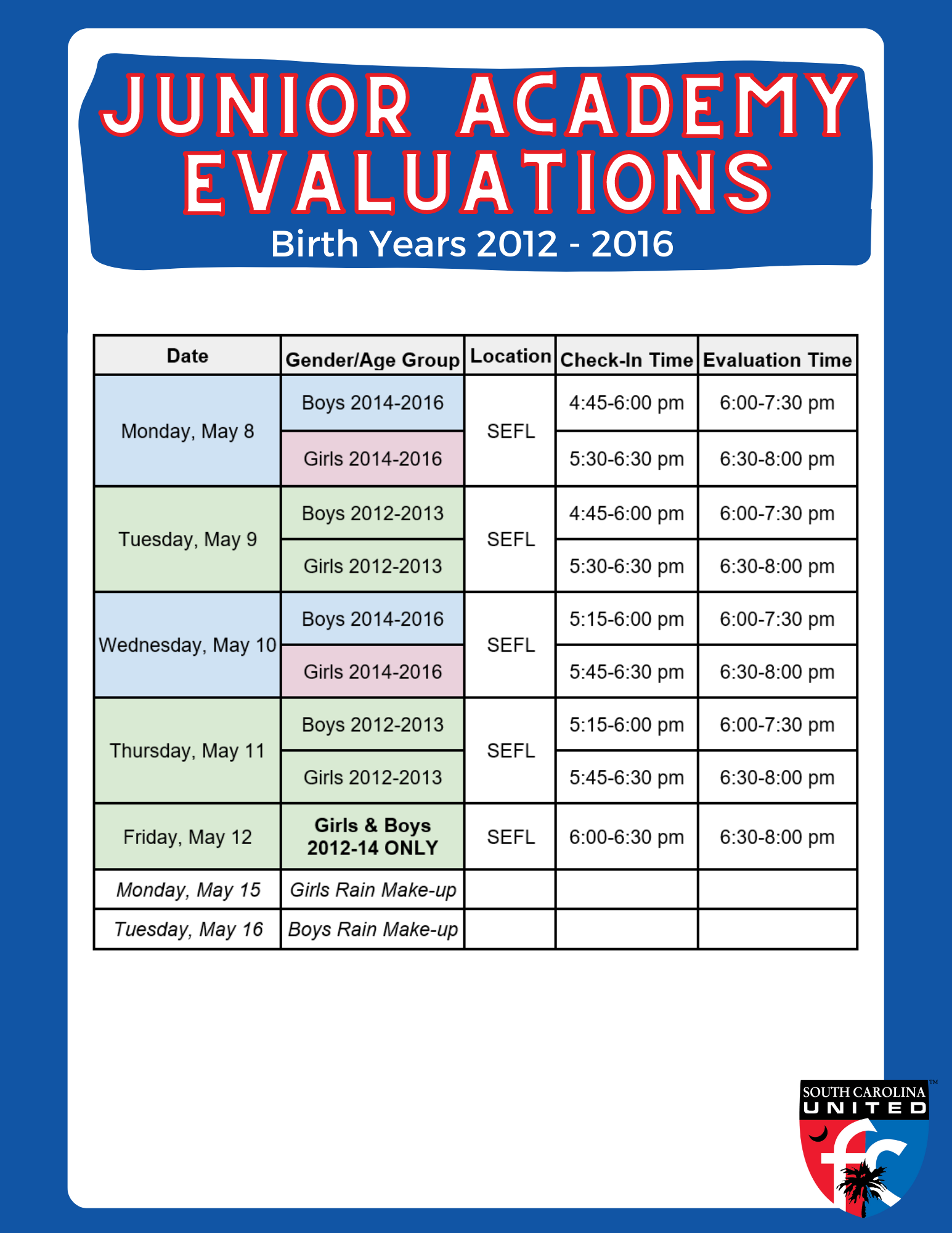 Junior Academy 2023/2024 Evaluation Schedule